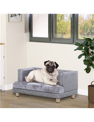 PawHut Dog Sofa Bed for Small-Sized Dogs, Elevated Pet Chair with PU Cover, Soft Cushion, Cat Couch Lounger with Anti-slip Legs 