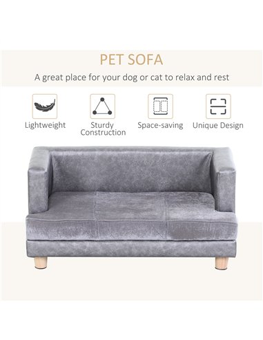 PawHut Dog Sofa Bed for Small-Sized Dogs, Elevated Pet Chair with PU Cover, Soft Cushion, Cat Couch Lounger with Anti-slip Legs 