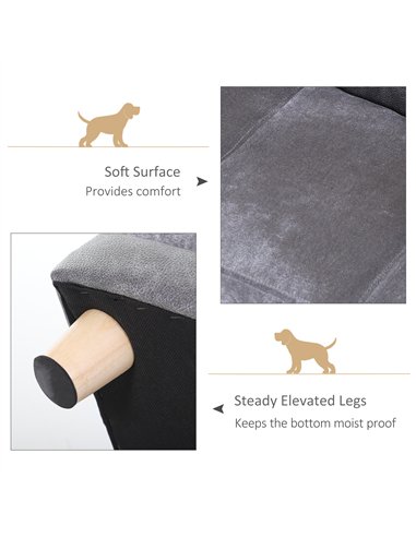 PawHut Dog Sofa Bed for Small-Sized Dogs, Elevated Pet Chair with PU Cover, Soft Cushion, Cat Couch Lounger with Anti-slip Legs 