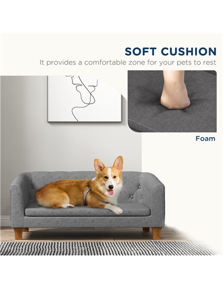 PawHut Dog Sofa Bed w/ Soft Cushion for Medium Dogs - Grey - pic 144159 | FastDaddyshop