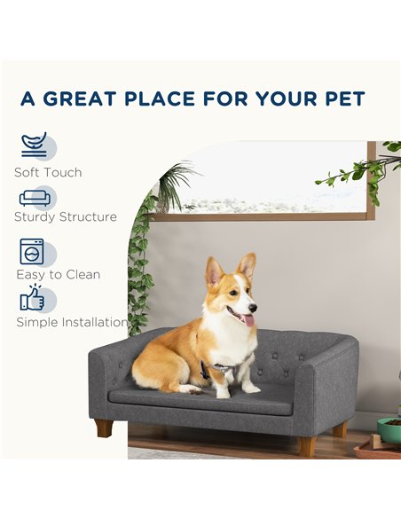 PawHut Dog Sofa Bed w/ Soft Cushion for Medium Dogs - Grey - pic 144160 | FastDaddyshop