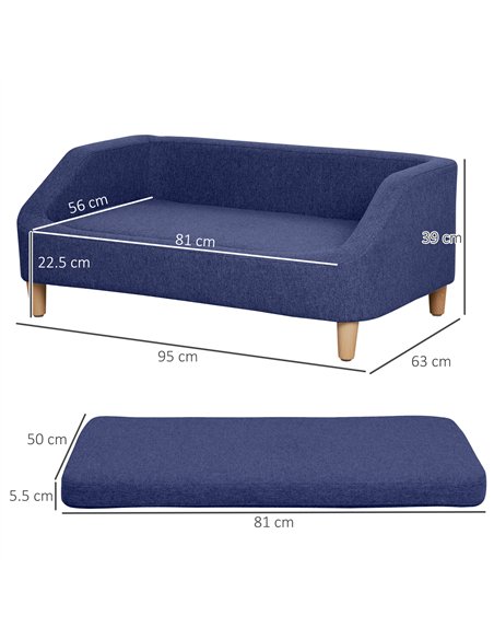 PawHut Dog Sofa, pet Bed, with Soft Cushion, Washable Cover, for Small, Medium & Large Dogs - Blue - pic 144166 | FastDaddyshop