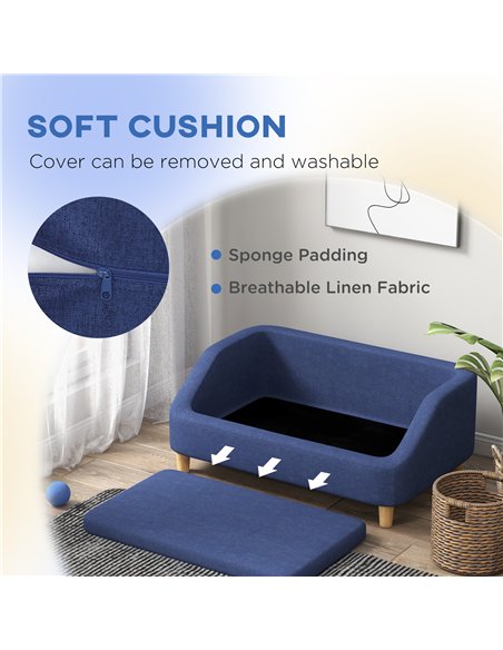 PawHut Dog Sofa, pet Bed, with Soft Cushion, Washable Cover, for Small, Medium & Large Dogs - Blue - pic 144169 | FastDaddyshop