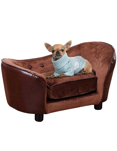 PawHut Dog Sofa Chair with Legs, Pet Couch with Soft Cushion for Extra Small Dogs Cats, Brown, 68.5 x 40.5 x 40.5 cm - pic 144173 | FastDaddyshop