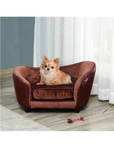 PawHut Dog Sofa Chair with Legs, Pet Couch with Soft Cushion for Extra Small Dogs Cats, Brown, 68.5 x 40.5 x 40.5 cm