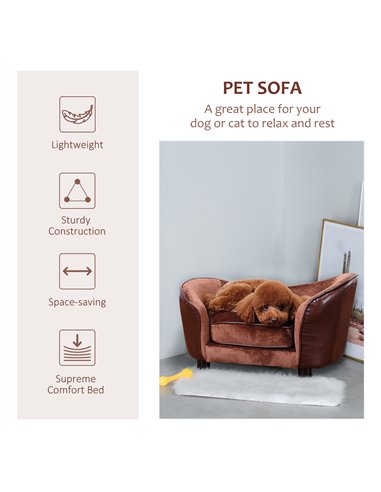 PawHut Dog Sofa Chair with Legs, Pet Couch with Soft Cushion for Extra Small Dogs Cats, Brown, 68.5 x 40.5 x 40.5 cm