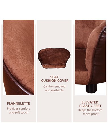 PawHut Dog Sofa Chair with Legs, Pet Couch with Soft Cushion for Extra Small Dogs Cats, Brown, 68.5 x 40.5 x 40.5 cm