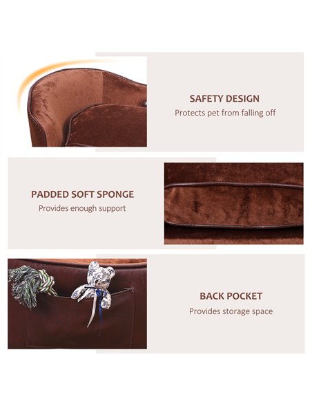 PawHut Dog Sofa Chair with Legs, Pet Couch with Soft Cushion for Extra Small Dogs Cats, Brown, 68.5 x 40.5 x 40.5 cm - pic 144178 | FastDaddyshop