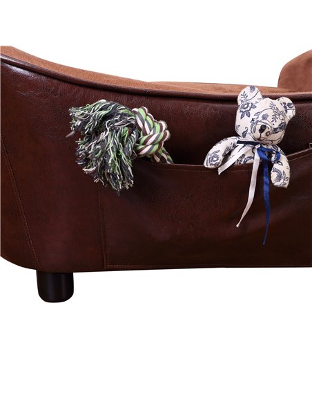 PawHut Dog Sofa Chair with Legs, Pet Couch with Soft Cushion for Extra Small Dogs Cats, Brown, 68.5 x 40.5 x 40.5 cm - pic 144181 | FastDaddyshop