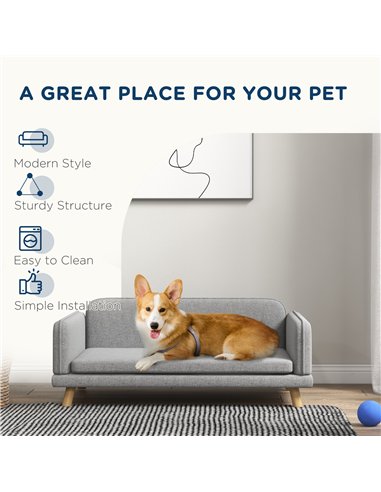PawHut Pet Sofa for Medium Dogs, with Water-Resistant Fabric, Four Legs - Grey