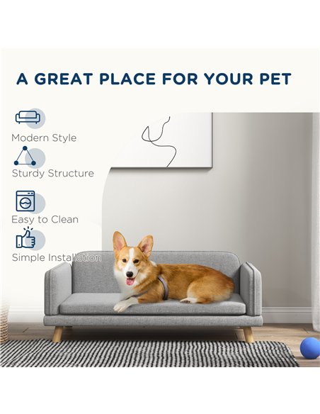 PawHut Pet Sofa for Medium Dogs, with Water-Resistant Fabric, Four Legs - Grey - pic 144195 | FastDaddyshop