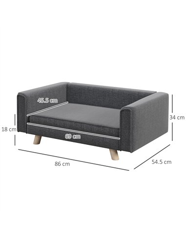 PawHut Elevated Dog Sofa Bed, with Cushion, for Medium and Small Dogs, Grey