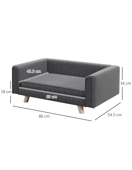 PawHut Elevated Dog Sofa Bed, with Cushion, for Medium and Small Dogs, Grey - pic 144202 | FastDaddyshop