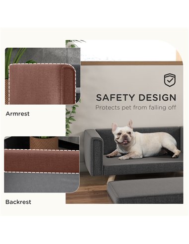 PawHut Elevated Dog Sofa Bed, with Cushion, for Medium and Small Dogs, Grey