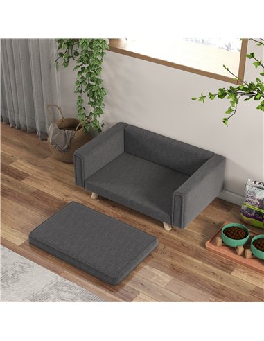 PawHut Elevated Dog Sofa Bed, with Cushion, for Medium and Small Dogs, Grey