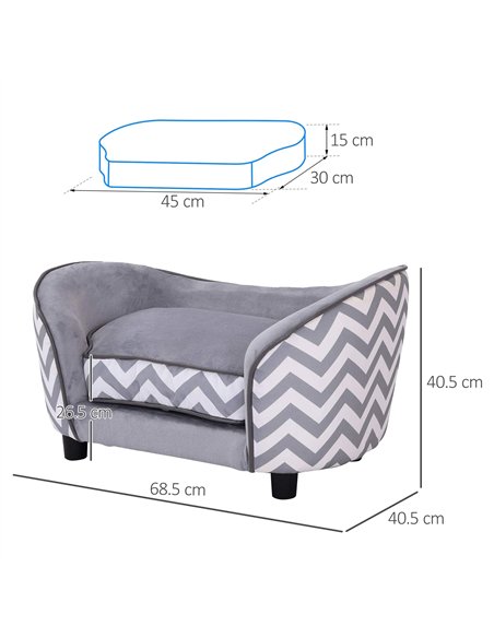 PawHut Dog Sofa Pet Couch for XS Dogs w/ Removable Sponge Padded Cushion - Grey - pic 144220 | FastDaddyshop