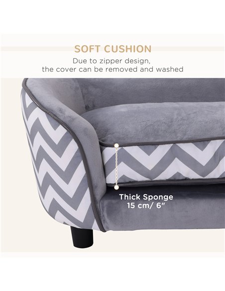 PawHut Dog Sofa Pet Couch for XS Dogs w/ Removable Sponge Padded Cushion - Grey - pic 144222 | FastDaddyshop