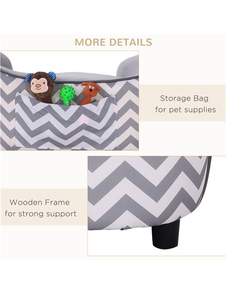 PawHut Dog Sofa Pet Couch for XS Dogs w/ Removable Sponge Padded Cushion - Grey - pic 144223 | FastDaddyshop