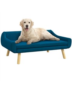 PawHut Dog Couch with Soft Cushion, Pet Sofa Bed with Wooden Frame, Removable Cover, for Medium and Large Dogs, Blue