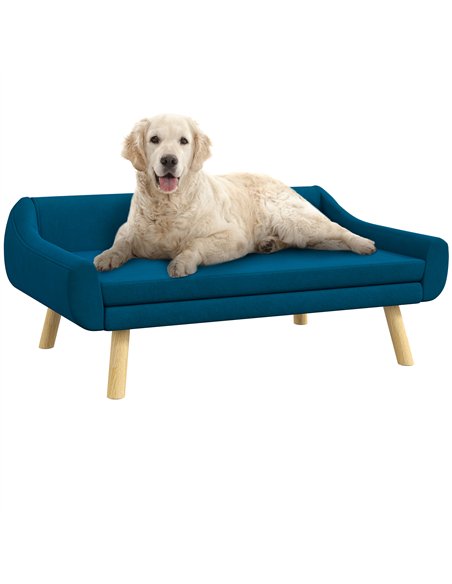 PawHut Dog Couch with Soft Cushion, Pet Sofa Bed with Wooden Frame, Removable Cover, for Medium and Large Dogs, Blue - pic 144227 | FastDaddyshop