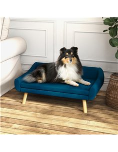 PawHut Dog Couch with Soft Cushion, Pet Sofa Bed with Wooden Frame, Removable Cover, for Medium and Large Dogs, Blue 2