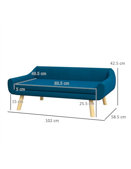 PawHut Dog Couch with Soft Cushion, Pet Sofa Bed with Wooden Frame, Removable Cover, for Medium and Large Dogs, Blue - pic 144229 | FastDaddyshop