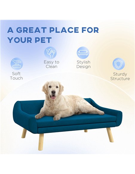 PawHut Dog Couch with Soft Cushion, Pet Sofa Bed with Wooden Frame, Removable Cover, for Medium and Large Dogs, Blue - pic 144231 | FastDaddyshop