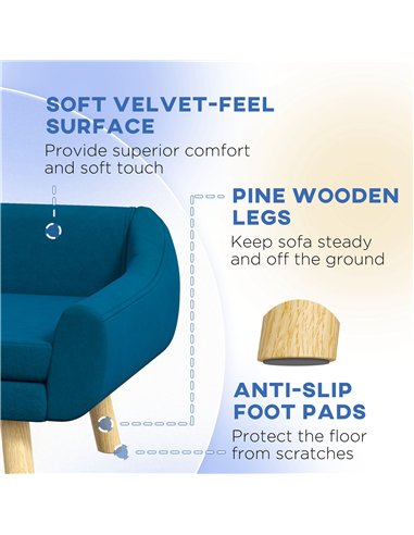PawHut Dog Couch with Soft Cushion, Pet Sofa Bed with Wooden Frame, Removable Cover, for Medium and Large Dogs, Blue