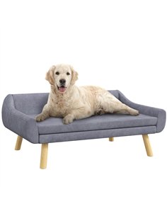 PawHut Dog Couch with Soft Cushion, Pet Sofa Bed with Wooden Frame, Removable Cover, for Medium and Large Dogs, Grey