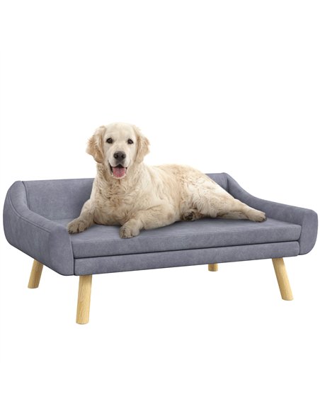 PawHut Dog Couch with Soft Cushion, Pet Sofa Bed with Wooden Frame, Removable Cover, for Medium and Large Dogs, Grey - pic 144236 | FastDaddyshop