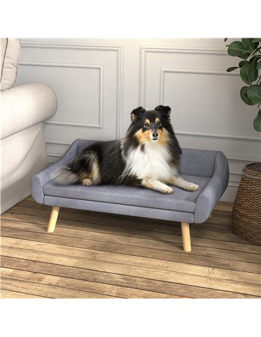 PawHut Dog Couch with Soft Cushion, Pet Sofa Bed with Wooden Frame, Removable Cover, for Medium and Large Dogs, Grey