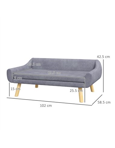 PawHut Dog Couch with Soft Cushion, Pet Sofa Bed with Wooden Frame, Removable Cover, for Medium and Large Dogs, Grey