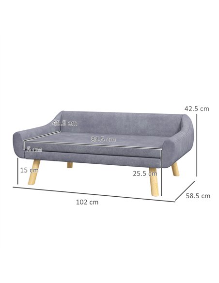 PawHut Dog Couch with Soft Cushion, Pet Sofa Bed with Wooden Frame, Removable Cover, for Medium and Large Dogs, Grey - pic 144238 | FastDaddyshop