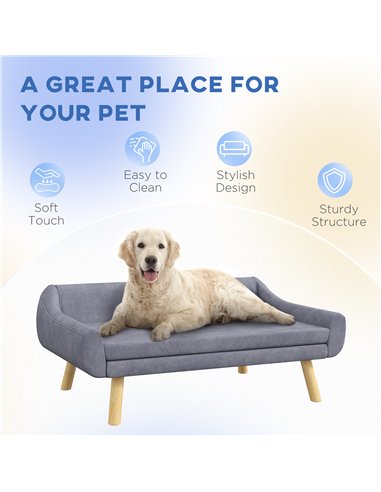 PawHut Dog Couch with Soft Cushion, Pet Sofa Bed with Wooden Frame, Removable Cover, for Medium and Large Dogs, Grey