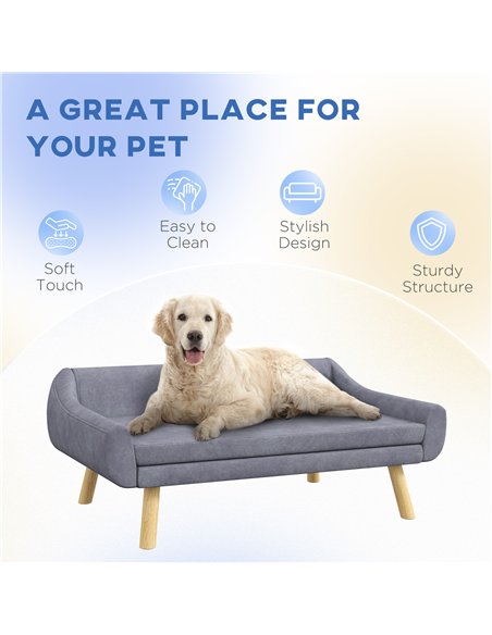 PawHut Dog Couch with Soft Cushion, Pet Sofa Bed with Wooden Frame, Removable Cover, for Medium and Large Dogs, Grey - pic 144240 | FastDaddyshop
