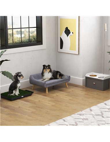 PawHut Dog Couch with Soft Cushion, Pet Sofa Bed with Wooden Frame, Removable Cover, for Medium and Large Dogs, Grey