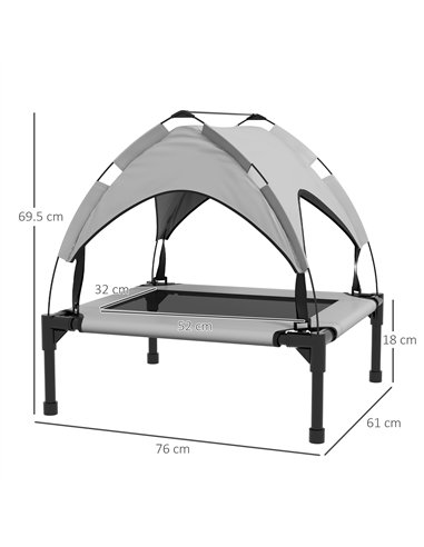 PawHut Cooling Raised Pet Bed w/ Washable Breathable Mesh, for Small Medium Dogs, 76 x 61 x 69.5cm - Light Grey
