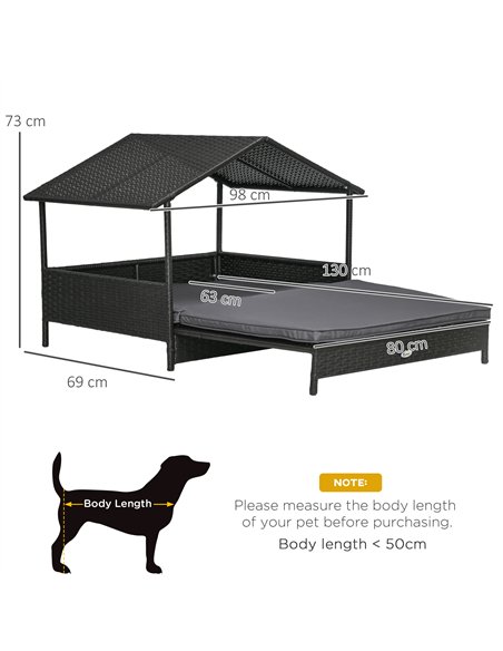 PawHut Extendable Elevated Dog Bed, Rattan Dog House w/ Water-Resistant Roof, Removable Cushion - Grey - pic 144319 | FastDaddyshop