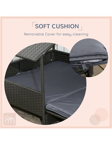PawHut Extendable Elevated Dog Bed, Rattan Dog House w/ Water-Resistant Roof, Removable Cushion - Grey