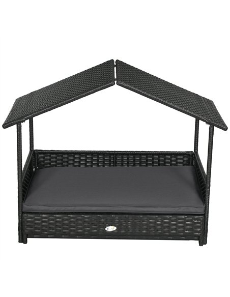 PawHut Extendable Elevated Dog Bed, Rattan Dog House w/ Water-Resistant Roof, Removable Cushion - Grey - pic 144325 | FastDaddyshop