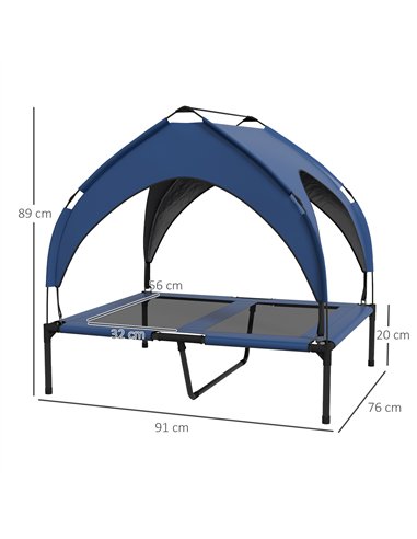 PawHut Cooling Raised Pet Bed w/ Washable Breathable Mesh, for Medium, Large Dogs, 91 x 76 x 89cm - Dark Blue