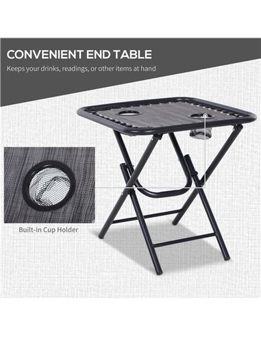 Outsunny 3pcs Folding Zero Gravity Chairs Sun Lounger Table Set w/ Cup Holders Reclining Garden Yard Pool, Light Grey