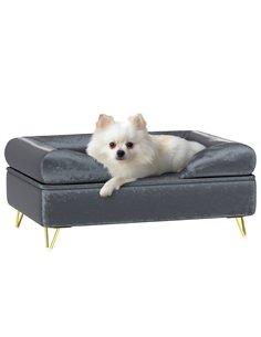 PawHut Cat Sofa Pet Couch w/ Removable Backrest, Soft Cushion, Washable Cover, for Small and Medium Sized Dogs, Grey