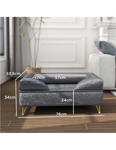 PawHut Cat Sofa Pet Couch w/ Removable Backrest, Soft Cushion, Washable Cover, for Small and Medium Sized Dogs, Grey