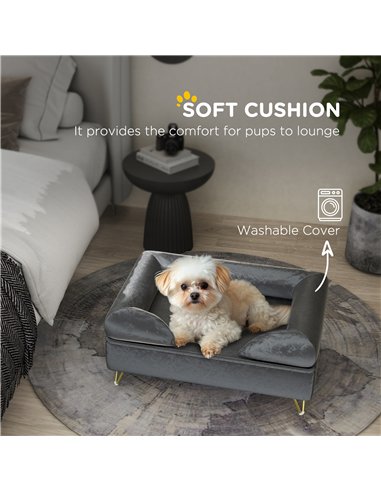 PawHut Cat Sofa Pet Couch w/ Removable Backrest, Soft Cushion, Washable Cover, for Small and Medium Sized Dogs, Grey