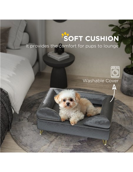 PawHut Cat Sofa Pet Couch w/ Removable Backrest, Soft Cushion, Washable Cover, for Small and Medium Sized Dogs, Grey - pic 144358 | FastDaddyshop