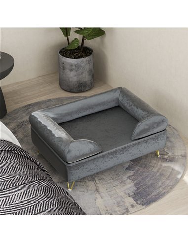 PawHut Cat Sofa Pet Couch w/ Removable Backrest, Soft Cushion, Washable Cover, for Small and Medium Sized Dogs, Grey