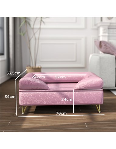 PawHut Cat Sofa Pet Couch w/ Removable Backrest, Soft Cushion, Washable Cover, for Small and Medium Sized Dogs, Pink