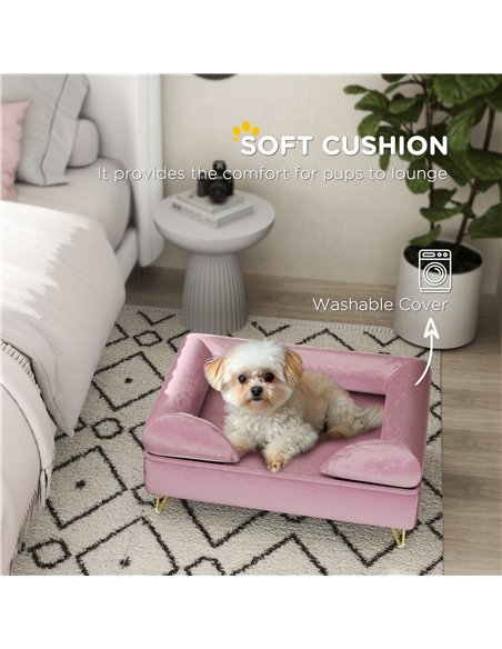 PawHut Cat Sofa Pet Couch w/ Removable Backrest, Soft Cushion, Washable Cover, for Small and Medium Sized Dogs, Pink - pic 144367 | FastDaddyshop