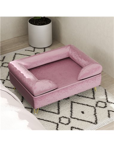 PawHut Cat Sofa Pet Couch w/ Removable Backrest, Soft Cushion, Washable Cover, for Small and Medium Sized Dogs, Pink